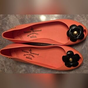 Vivienne Westwood Coral Ballet Flats with Black Flower